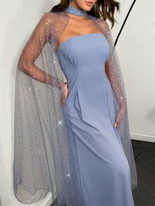 Modelyn 新款春夏优雅通勤时尚派对灰色亮片闪亮无袖连衣裙（女款） - 灰藍色 - 查看 4