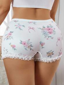 大码女式可爱花卉蝴蝶结装饰三角裤 - 白色 - 查看 2