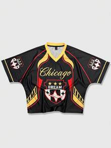 ROMWE MEN Men's Casual Printed V-Neck Short Sleeve T-Shirt - Multicolor - View 1