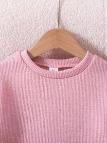 Elladie kids 1 chiếc đầm dệt kim thanh lịch cho bé gái, cổ tròn, dáng ôm, viền bèo nhún, đa năng thích hợp cho tiệc tùng, sinh nhật, mặc hàng ngày, mùa thu. - Hồng - Xem 5