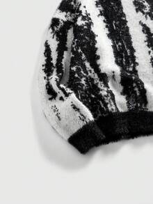 ROMWE MEN Street Life 男士圆领中国水墨画风格针织毛衣，复古 - 彩色 - 查看 4