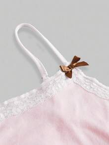 ROMWE J-Fashion Blouse en dentelle brodée de cerfs mignons assortie à un pantalon évasé avec imprimé de cerfs sur tout le vêtement - Rose bonbon - Voir 7