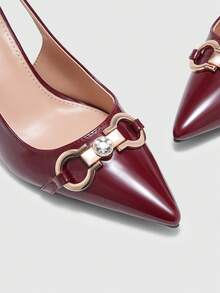 CUCCOO BIZCHIC Tacones altos de moda versátiles de uso diario con diseño de hebilla y punta afilada para mujer - Burdeos - Ver 10