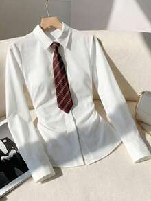 SHEIN Teen Girl Regular Shoulder Long Sleeve Front Button Casual Minimalist Shirt