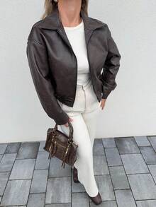 Jeta Ari Chaqueta vintage corta nueva de primavera para mujer, ropa de otoño para el Día de San Valentín - Marrón - Ver 3