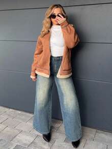 Jeta Ari 宽松直筒女式牛仔裤，宽松牛仔裤 - 藍色 - 查看 1