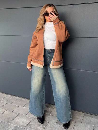 Jeta Ari 宽松直筒女式牛仔裤，宽松牛仔裤