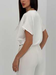 Aloruh Women's Cowl Neckline Short Sleeve Casual/Work Blouse, Spring Women - White - View 3