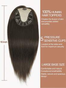 ZERO-NET 16英寸直髮飾品5.5"x5.5"基底尺寸女性適用稀疏發絲飾品，髮片髮帶，真人髮條，夾式真人頭髮加法