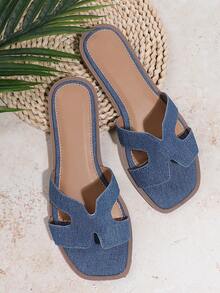 SHUZIA 女士交叉 H 型带休闲平底凉鞋 - 藍色 - 查看 2