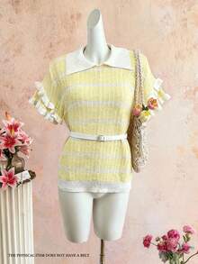 Selianne Elegant Polo Collar Versatile Women Sweater, Spring/Summer - Yellow - View 1