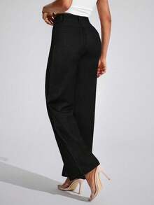 Flexra 女士休闲高腰舒适牛仔裤，百搭日常穿着 - 黑色 - 查看 2