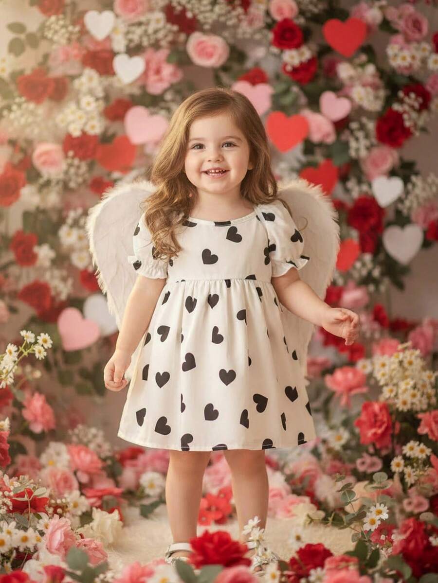 SHEIN LMoss Kids Babygirl Cute Cherry Pattern Loose Short Sleeve Casual Summer Vacation Dress - Multicolor - View 1