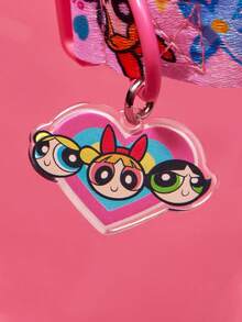 THE POWERPUFF GIRLS X SHEIN 1件裝卡通印花可調節寵物項圈附牽繩鉤，可調節項圈長度，適合各種尺寸寵物，適用於貓狗，花朵、泡泡、毛茛、友誼、愛心、花卉，禮物首選 - 粉色 - 查看 4