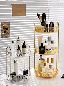 1 PC Large Capacity 360 Degree Rotating Adjustable DIY Plastic Simple Transparent Spinning Organizer Rack Bathroom Vanity Desktop Display Storage Shelf Multi-Scene Home Organization Countertop Decor - Multicolor - View 2