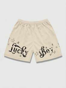 ROMWE MEN Street Life Men's Shorts With Creative Statue Of Liberty Graffiti Print - Apricot - View 2