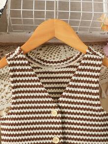Young Girl Striped Single-Breasted Casual Knit Vest
