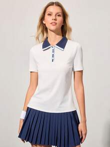 CourtClass Casual Versatile Contrast Button Short Sleeve Slim Fit Athletic Polo Shirt - Multicolor - View 4