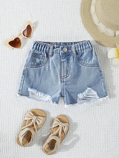 Baby GirlFashionable Versatile Distressed Denim Shorts