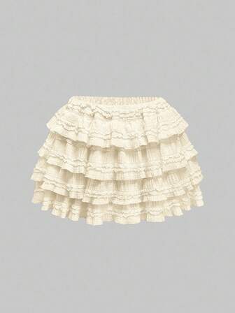 Kawaii Jupe mini femme à taille basse, patchwork avec ourlet gâteau texturé, blanc, style Y2K. Polyvalente, convient pour de multiples occasions, automne/hiver