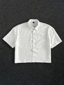 HIMLAND Men's Casual Woven Pocket Letter Embroidered Loose Short Sleeve Shirt Daily Essential Wardrobe Staple Basic Style All-Match Style Go-To Piece Mix-And-Match Item Casual Versatile Style  Premium Textured Fabric - Apricot - View 8