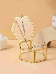 1 Pieza Caja de Almacenamiento de Joyas de Anillo de Vidrio Hexagonal Dorado de Lujo, Organizador de Gran Capacidad para Exhibir Múltiples Anillos, Ideal como Regalo para Boda, Compromiso, Día de San Valentín, Cumpleaños, Aniversario, Fiesta, Celebración, Viaje, Tocador, Decoración Navideña, Caja de Regalo para Joyas, Soporte de Anillos - transparente - Ver 5