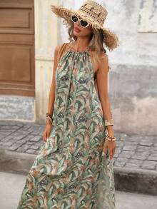 Brillora 女士露背流苏系带高开衩几何印花度假连衣裙 - 彩色 - 查看 7