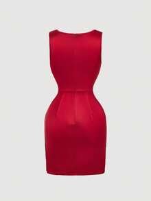 SHEIN MOD Elegant Red Draped Neck Sleeveless Satin Mini Dress, Valentine's Day Dress,Wedding,Elegant Dresses,Red Dress,Wedding Guest Dress For Women, Spring/Summer Outfits,Party, Red Outfits For Women, Red Satin Dress,,Wedding,Birthday Dress,Elegant Dresses - Red - View 3