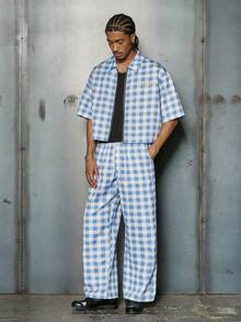 PAVTROS 男士格子字母印花短袖衬衫和裤子套装 - 彩色 - 查看 2