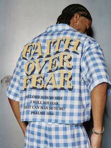 PAVTROS 男士格子字母印花短袖衬衫和裤子套装 - 彩色 - 查看 5