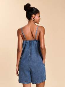 Travachic Women's Casual Loose Pocketed Wide Leg Denim Romper - Light Wash - View 4