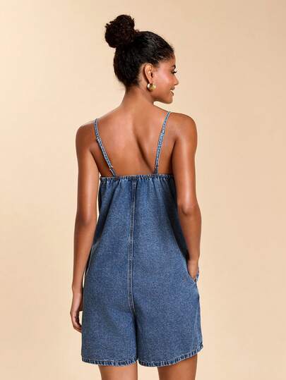 Travachic Macacão Denim Feminino, Macacão com Suspensórios de Verão com Bolsos, Roupa de Férias de Verão