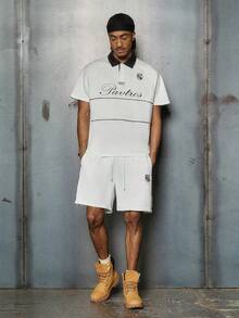 PAVTROS 男士休闲运动刺绣T恤和短裤套装 - 白色 - 查看 3