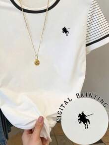 Resyla Áo thun ngắn tay in kỹ thuật số phối màu phong cách thường ngày dành cho nữ cỡ lớn - trắng - Xem 5