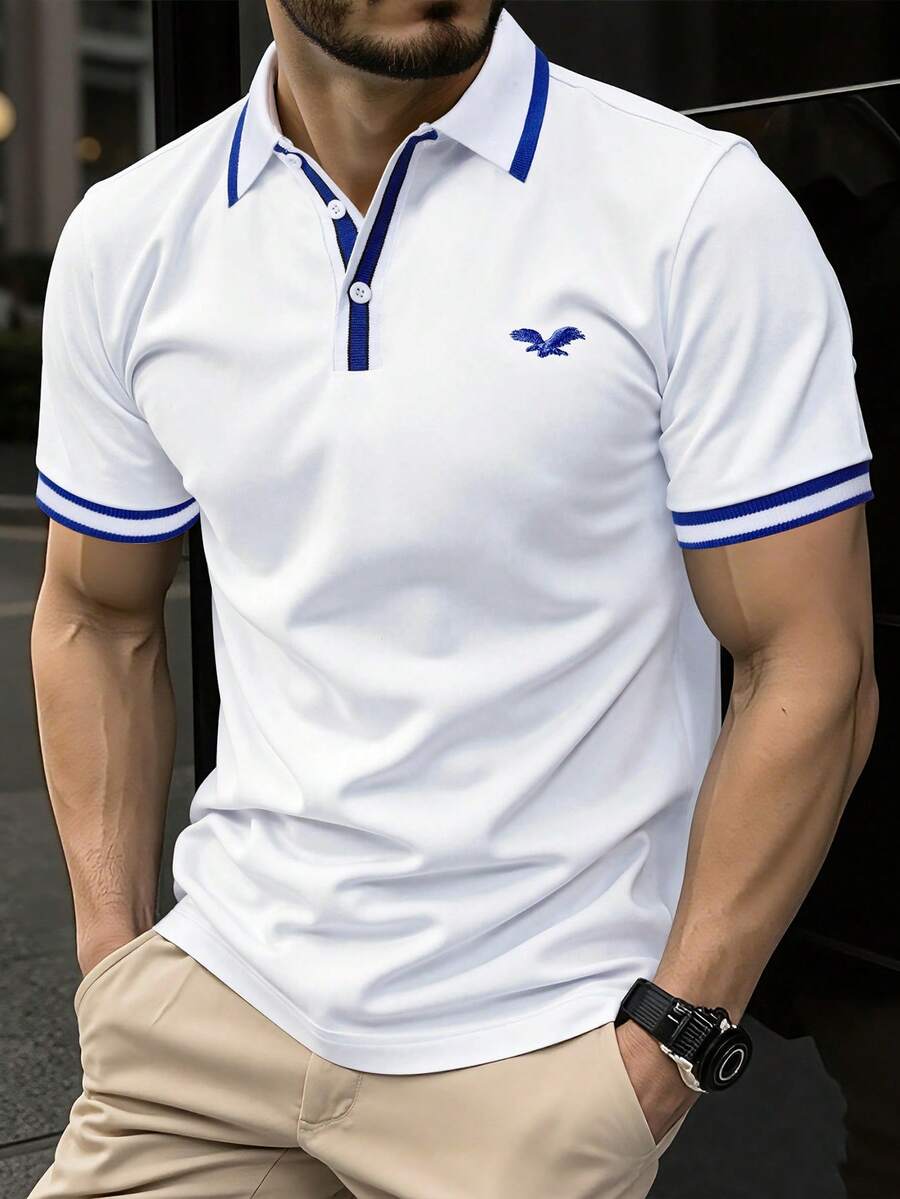 Manfinity Mode Áo Polo nam tay ngắn raglan cài khuy nửa thân, áo polo mùa hè cho nam, áo thun cổ chữ T cho nam, quần áo nam bán online, áo polo nam, áo polo trắng cổ bẻ cho nam. - trắng - Xem 1