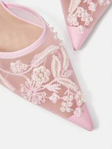 CUCCOO HITCHD 女士尖头仿珍珠装饰优雅日常百搭时尚高跟鞋 - 淺粉色 - 查看 5