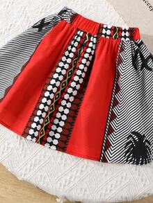 Summer Family Matching Outfits,Young Girls Printed Round Neck T-Shirt & Digital Printed Skirt Set,Fashionable Mother Daughter Sister Matching Clothes - Multicolor - View 5