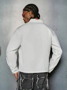 PAVTROS Men's Street-Style Floral & Lip Print Casual Long Sleeve Shirt,White And Red,Summer,Casual,Streetwear,Night,Valentine's Day Oversized Graphic - White - View 2