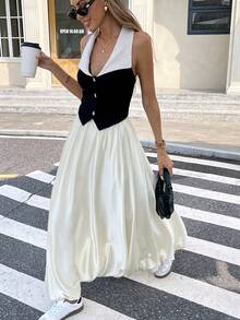 Serisse 女士纯色褶皱简约 A 字裙，休闲日常穿着