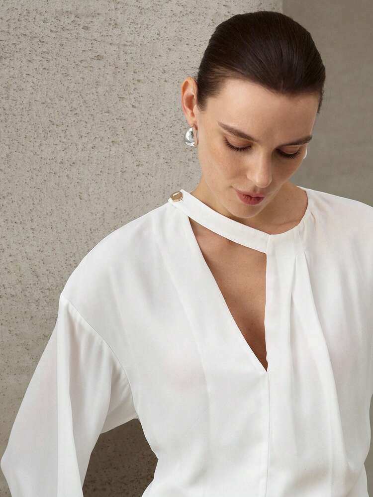WOMEN'S LOOSE ASYMMETRIC CUT OUT DESIGN LONG SLEEVE BLOUSE, SPRING/SUMMER
