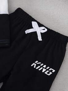 SHEIN Playful Pals 两件套幼儿男童休闲撞色字母印花短袖圆领T恤和松紧腰裤，适合儿童日常休闲穿着，男童套装，秋季款，适合3岁男童，婴幼儿男童服装，秋季款 - 彩色 - 查看 5