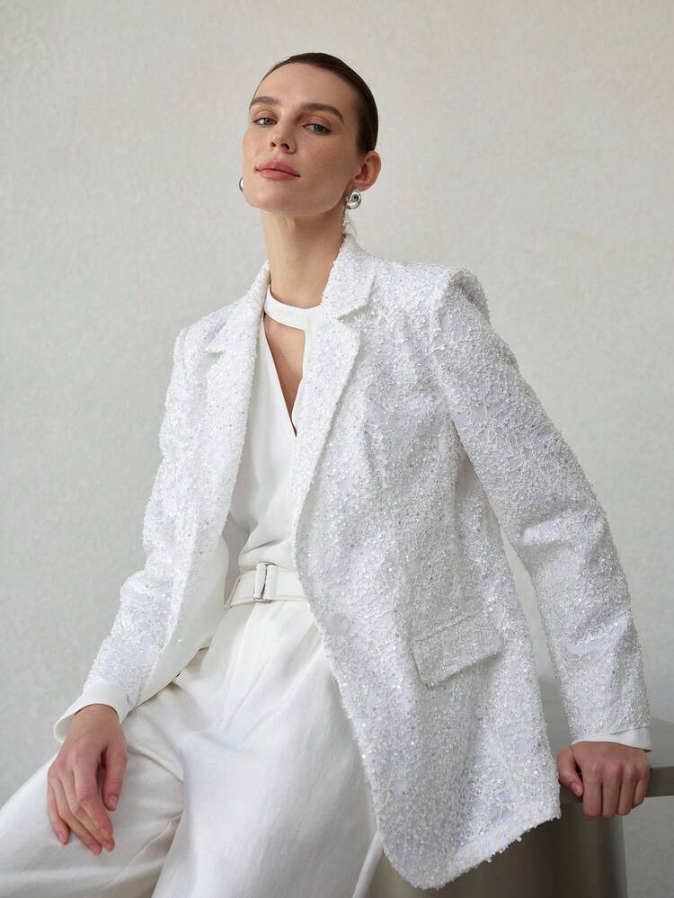 WOMEN'S MINIMALIST PERFORATED TEXTURE LAPEL BLAZER, SPRING/SUMMER