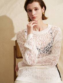 Airaco 轻盈镂空针织宽松美人鱼罩衫 - 杏色 - 查看 5