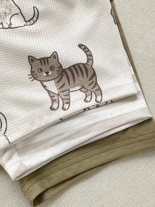 Playful Pals 3 Sets Toddler Boys Cute Casual Cartoon Dog Cat Graphic Print Waffle Texture Solid Green Striped Short Sleeve Round Neck T-Shirt Tops And Shorts Pants Bottoms Soft Stretchy Two Piece Outfits Clothing Sets For Daily Home Playwear Summer - Multicolor - View 7