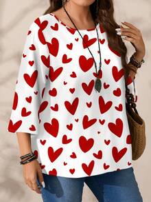 EMERY ROSE Áo thun nữ cỡ lớn kiểu dáng thường ngày lãng mạn in hình trái tim, cổ tròn, tay lỡ, màu đỏ trắng, thích hợp làm quà tặng ngày Valentine. - Đỏ và trắng - Xem 5