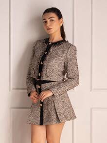 Andrea Bello 粗花呢纽扣宽松大衣 - 杏色 - 查看 6