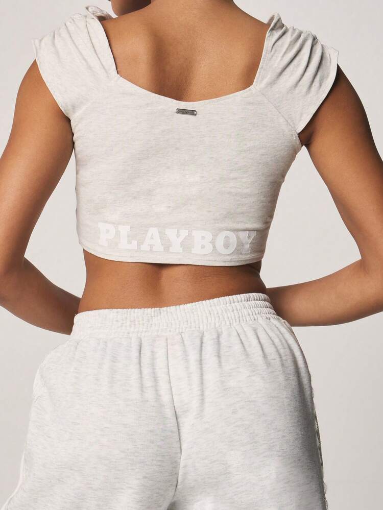 Missguided x Playboy 셔링 디테일 스위트하트 네크라인 및 캡 슬리브가 있는 민소매 탱크 탑