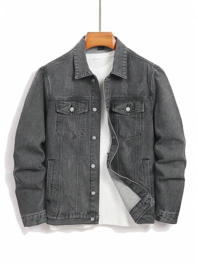 Manfinity Homme Men's Casual Street Style Blue Denim Jacket Jackets For Men Long Sleeve