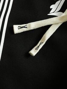 PAVTROS Men's Loose Fit Striped & Letter Print Pants - Black - View 5