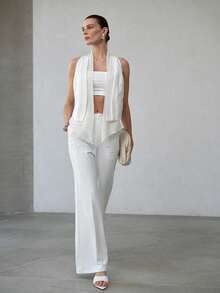 MOTF PREMIUM WOMEN'S EMBROIDERED FLARE STRETCH SUIT PANTS, SLIMMING - White - View 1